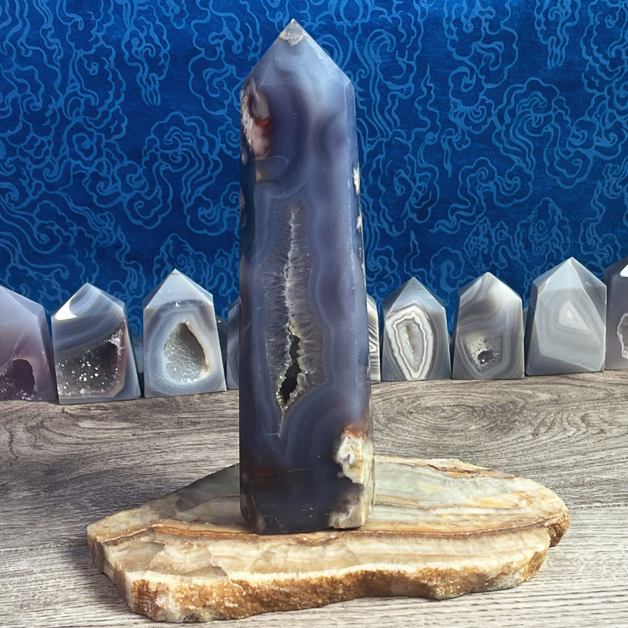 Blue Agate Carved Tower from Brazil