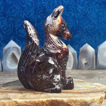 Crazy Lace Agate Carved Fox from Mexico