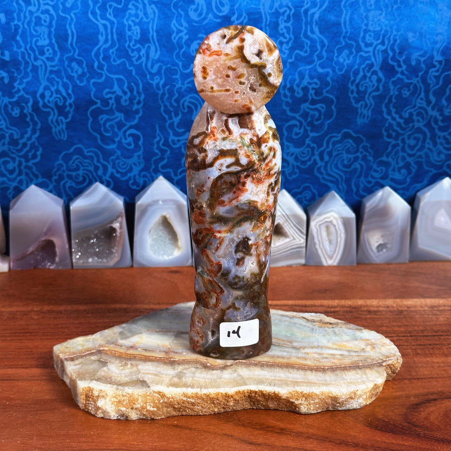 Red Moss Agate Carved Virgin Mary/Goddess from India