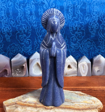 Blue Aventurine Virgin Mary/Goddess Carving from China