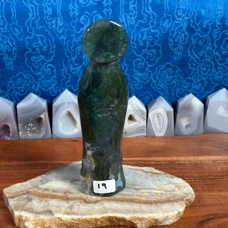 Verdant Green Moss Agate Virgin Mary/Goddess Carving from China