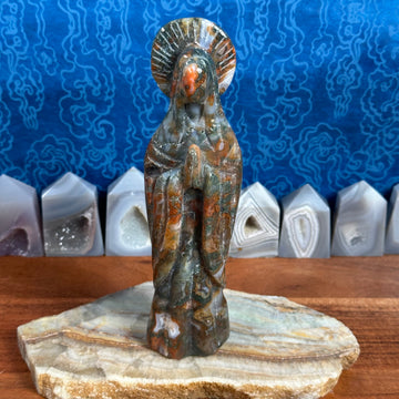 Red Moss Agate Agate Virgin Mary /Goddess Carving from India