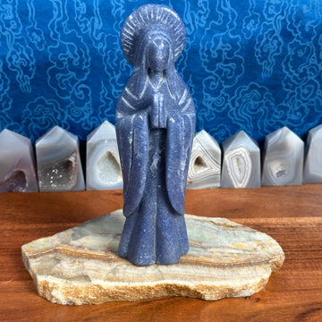 Blue Aventurine Virgin Mary/Goddess Carving from China