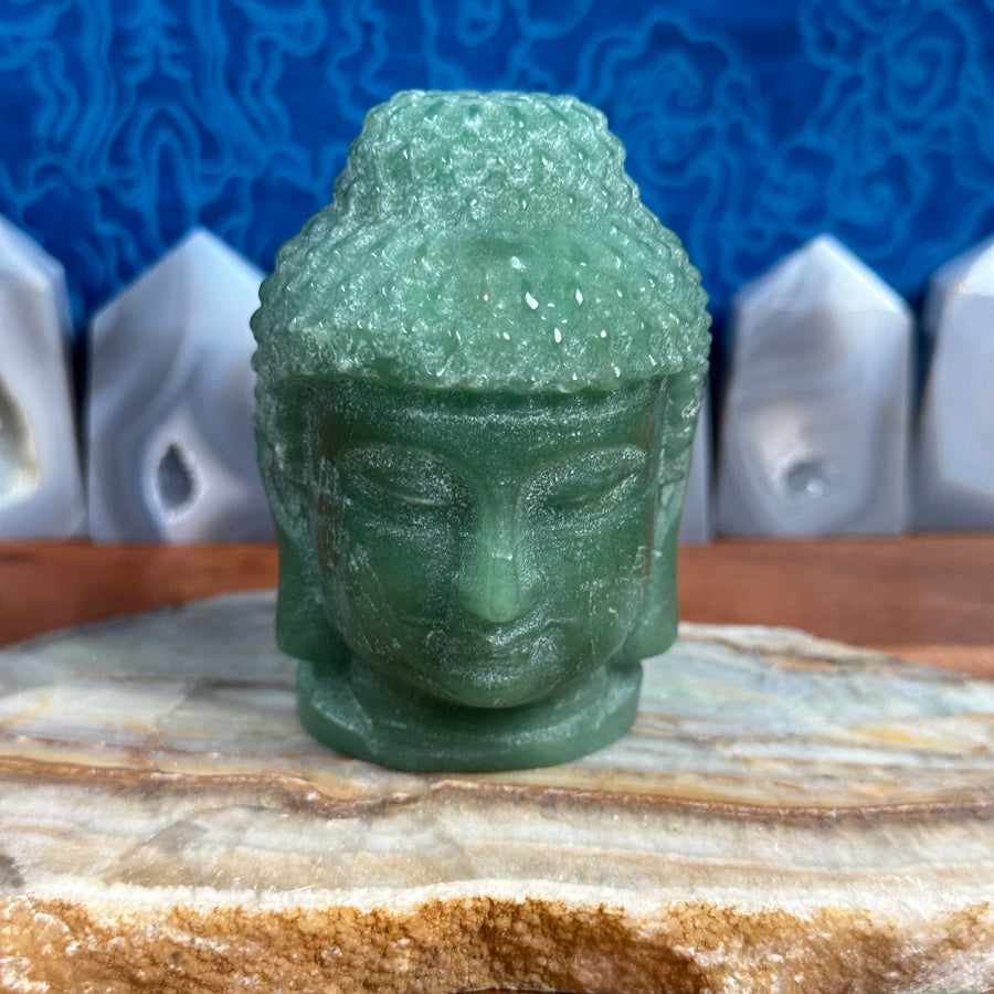 Green Aventurine Buddha Head Carving from China