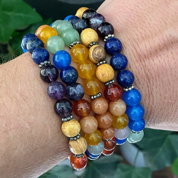 Rainbow Chakra Gemstone Bracelet with Palo Santo